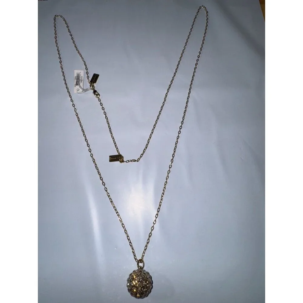 Gold-Tone Chain Necklace With Rhinestone Ball Pendant By Coach - Picture 6 of 6
